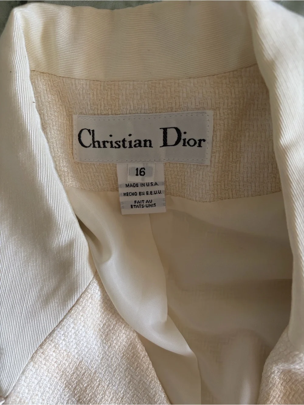 Christian Dior Cream Double-Breasted Blazer with Gold Buttons Size 16 Fits L/XL